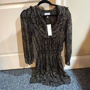 Veronica M Black and Brown Paisley Long Sleeve Dress